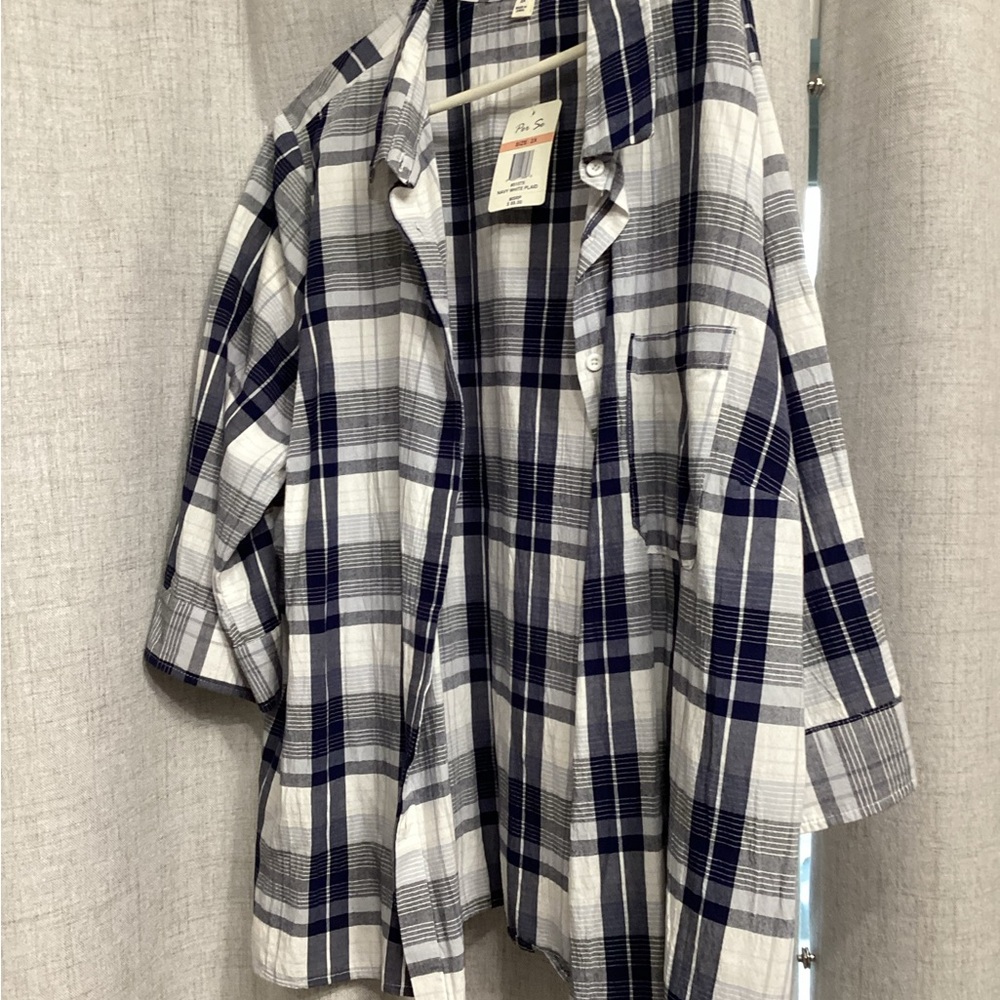 Per Se Blue and White Casual Button Down Shirt - Picture 2 of 9